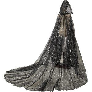Women Wedding Tulle Cape Hooded Elven Cloak Bridal Dress Robe with Long Train